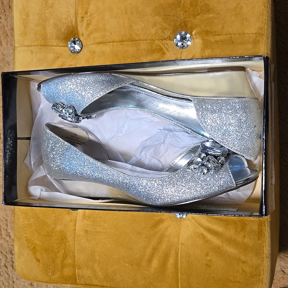 L Miller silver heels